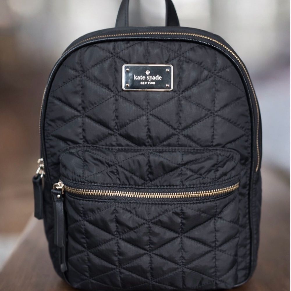 KATE SPADE Quilted Black Backpack, 11” X 10”